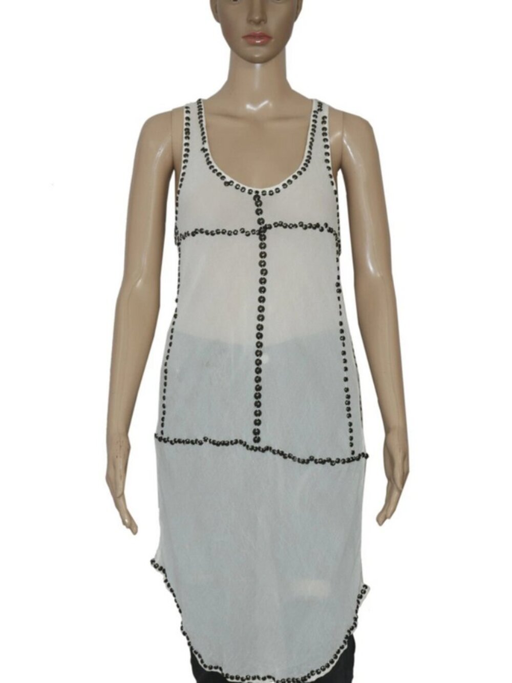 Isabel Marant Étoile Studded Embellished Scoop Neck Ivory Sheer Slip Dress M